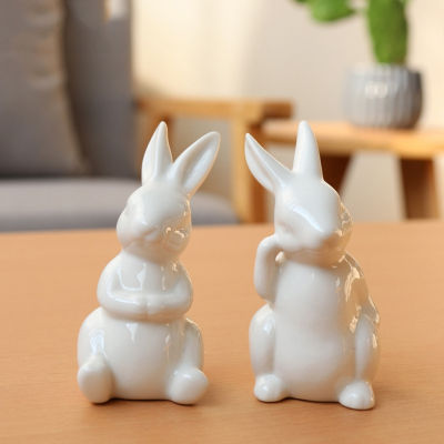 Ceramic Figurines Home Decoration Desk Ornament Modern Statue Rabbit Pure White Easter