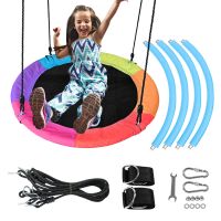 40 Inch Tree Swing Outdoor Round Swing With Adjustable Multi-Strand Ropes Safe And Durable Swing Seat Round Swing Play Swing