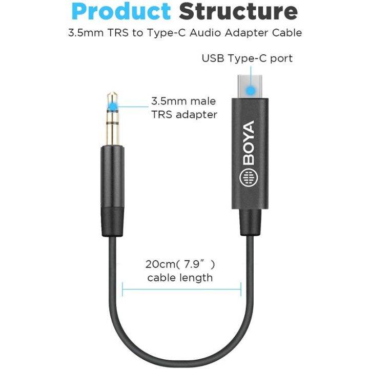 สายสำหรับต่อไมโครโฟน-boya-by-k2-adapter-cable-for-smartphone-type-c-สำหรับสมาร์ทโฟน-android-หรืออุปกรณ์ช่อง-usb-type-c