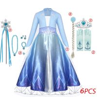 Disney Frozen Girls Costume Elsa Anna Princess Dress For Kids Cosplay Snow Queen Party Dresses Halloween Costume Robe Ball GownTH