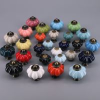 1PC Colorful Pumpkin Ceramic furniture knobs handles Kids Cute drawer dresser knobs Jewelry box pulls Dia 25mm/33mm