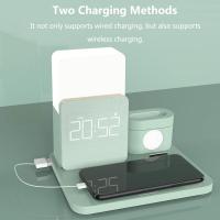 S28 10W Qi Wireless Charger Stand For Apple Watch Airpods Pro IPhone 12 With Table Lamp Time Alarm Clock Fast Charger Station