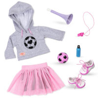 Our Generation Deluxe Outfit - SOCCER OUTFIT W/TULLE SKIRT ชุดเล่นฟุตบอลแบบกระโปรง พร้อมอุปกรณ์สำหรับตุ๊กตา
