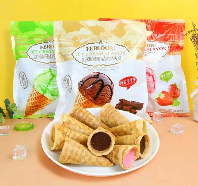 ขนมเวเฟอร์ไอศครีมสอดไส้อบกรอบ-ขนมไอติมจิ๋ว-เวเฟอร์-wafer-roll-ขนมไอติมโคน-ขนมเวเฟอร์แท่ง-3-รสชาติ-ขนมเวเฟอร์โคน-ขนมเวเฟอร์มินิ