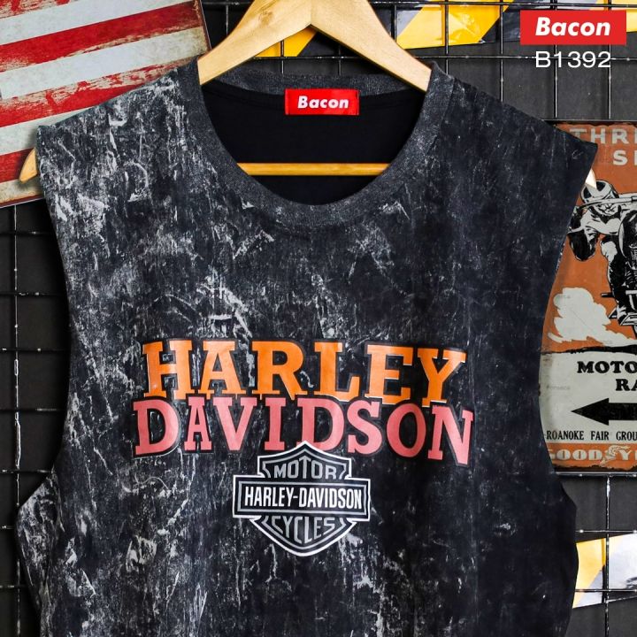 เสื้อผ้าวินเทจ-เสื้อกล้ามฟอกลาย-harley-davidson