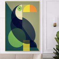 เรขาคณิต Toucan โปสเตอร์บทคัดย่อ Mid-Century Modern Wall Art ภาพวาดผ้าใบสำหรับห้องนั่งเล่นแฟชั่นและห้องนอน Nordic Home Decor