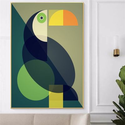 เรขาคณิต Toucan โปสเตอร์บทคัดย่อ Mid-Century Modern Wall Art ภาพวาดผ้าใบสำหรับห้องนั่งเล่นแฟชั่นและห้องนอน Nordic Home Decor