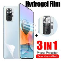 3 In 1 Hydrogel ฟิล์มสำหรับ Xiaomi Redmi หมายเหตุ10 Pro 10Pro 10S หมายเหตุ9 Pro 9S 8 Note8 Note10 4G 5G ด้านหน้ากลับหน้าจอแบบอ่อน Hydrogel ฟิล์มฟิล์มด้านหลังเลนส์กล้องถ่ายรูปฟิล์มป้องกัน