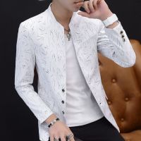 ZZOOI Mens personalized suits bronzing fashion printing youth casual suits Korean version  tops mens jackets