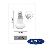 โคมไฟสปอตไลท์ R80 R63 R50 R39 6ชิ้นโคมไฟหลอดไฟ Led AC85-220V เปลวไฟไม่กระพริบ LED E27 E14สำหรับการส่องสว่างในบ้านโคมไฟบอมบิลลาส