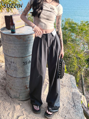 SUZZIN กางเกงขากว้างทรงหลวมสำหรับผู้หญิงจากกางเกงลำลองเอวสูงไม่เหมือนใคร