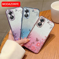 สำหรับ OPPO A17เคสโทรศัพท์กลิตเตอร์ดอกไม้ Bling ผีเสื้อฝาหลังป้องกันแบบนิ่มสำหรับ OPPO A17เคสสำหรับเด็กผู้หญิง