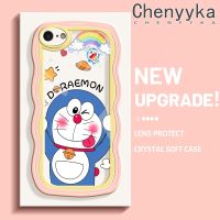 Chenyyka เคสสำหรับ iPhone 7 8 Se 2020 7 Plus 8 Plus เคสโดราเอมอนน่ารักใหม่ มาการอนคลื่นขอบกันกระแทกแบบใสนิ่มเคสมือถือโปร่งใสกล้องถ่ายรูปสร้างสรรค์เคสซิลิกาเจลฝาครอบป้องกัน