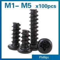 【LZ】 Parafuso Phillips de aço carbono preto auto-roscante cabeça de panela embutida transversal M1 M1.2 M1.4 M1.7 M2 M2.3 M2.6 M3 M3.5 M 4 M5 100 Pcs/Lot