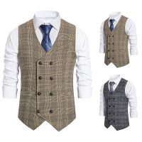 【HOT】❦☃ Mens Double-breasted Waistcoat Clip Tweed Gille Steampunk Womens Classic Vests Gilet Male Man