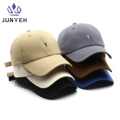 หมวกเบสบอลปักลายตัวอักษร "Y" สำหรับผู้หญิงแนวสตรีทแฟชั่นผ้าคอตตอนหมวกสีฟ้าหมวกแก๊ปโผล่