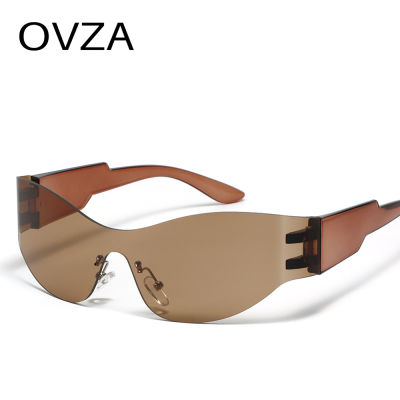 OVZA แว่นกันแดดแฟชั่นสำหรับผู้หญิง,แว่นตาเล่นกีฬาไร้ขอบสะท้อนแสงไล่ระดับสีป้องกันรังสียูวีกัน2023 S4017ฟังก์ชัน