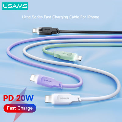 USAMS Lithe PD 20W Fast Charge Data Cable Type C To Lightning Indicator Cable สำหรับ 14 13 12 11 Mini Pro Max X Xs Xr 8 Plus