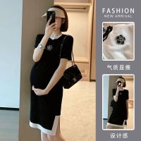 R60812# Maternity Dress Trendy Fashion Mom Split Dress Women Slim Maternity Clothes Pregnancy Knitted Pregnant Dress