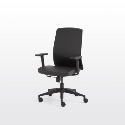Modernform เก้าอี้สำนักงาน รุ่น A1 เก้าอี้ แขนปรับได้ ขาไนลอน เบาะผ้าดำ พนักพิงกลางผ้าสีดำ
