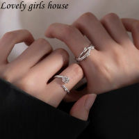 【♡Lovely girls house♡】Hollow Rose ดอกไม้หนามขนาดปรับแหวนคู่สำหรับผู้ชายผู้หญิง Simple Geometric Silver แหวนแต่งงานเครื่องประดับ Gifts