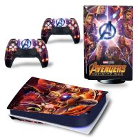 สติกเกอร์การ์ตูน Marvel สำหรับ PlayStation 5 Disk PS5 PlayStation5 Dick คอนโซลเกมที่ถือเกมฟิล์มปกป้องป้องกันเต็มพื้นที่สติกเกอร์ LTZ3721