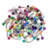 WKOUD 20pcs Colorful Stainless Steel Ball Barbell Curved Eyebrow Rings Bars Tragus Piercing