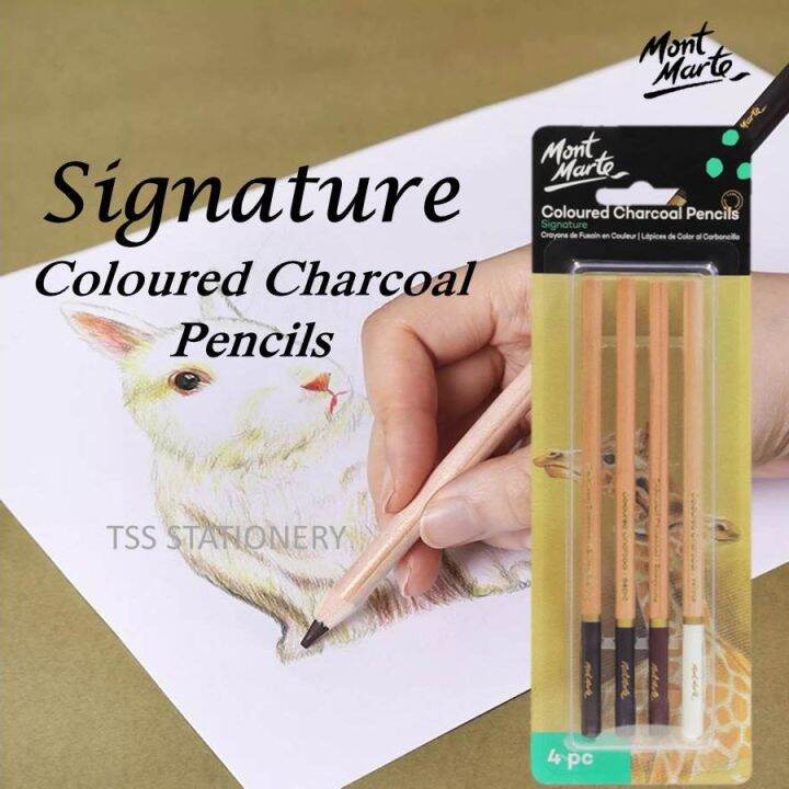 Mont Marte Signature Coloured Charcoal Pencils Set 4pc For Drawing Sketching Shading Blending