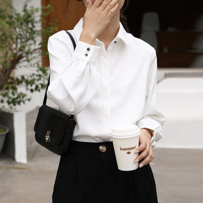 OL Style Formal Women White Shirts Turn-Down Collar Blouse Tops Elegant Workwear Female Blusa Single-Breasted Shirts Long Sleeve