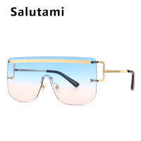 2022 New Luxury Brand Rimless Alloy Sunglasses For Women Vintage One Piece Alloy Oversized Blue Pink Sun Glasses Men Flat Shades