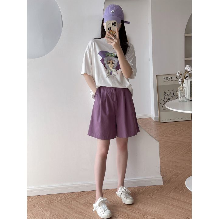 retro-casual-cargo-shorts-womens-summer-korean-style-loose-slimming-high-waist-a-line-wide-leg-culottes-cropped-pants