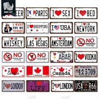 INEED Vintage Wall Decor Car License France Newyork USA Flag Metal Plate Garage Car Number Metal Signs Motor Decorative Tin Sign