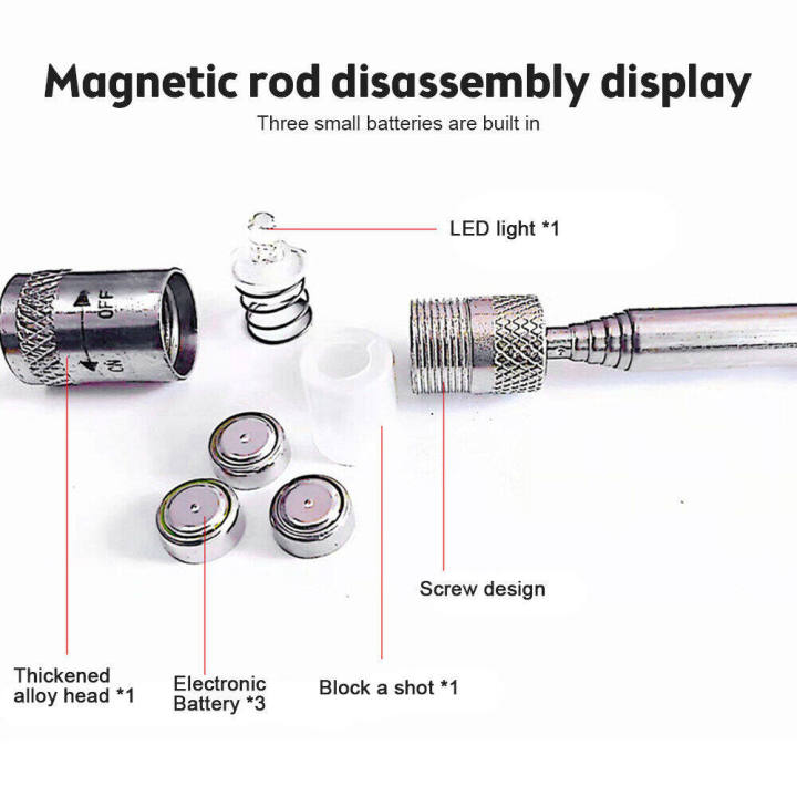 pcbfun-แท่งแม่เหล็กยืดหดได้เครื่องหยิบเครื่องมือหนีบจับแม่เหล็กพร้อมแท่งแม่เหล็กกล้องส่องทางไกลรีทรีฟเวอร์ไฟ-led