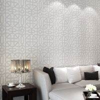 ✗▩ Wholesale 3d flocking embossed Chinese style wallpaper rolls for living room 3d grid wallpaper 3d wallcovering roll wall paper