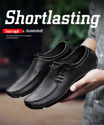Meimingzi รองเท้าหนังแท้ระบายอากาศสไตล์ลำลองแบบมีเชือกผูกสำหรับผู้ชาย