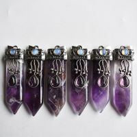 2021 good quality natural stone amethysts point pendulum healing chakra pendant for jewelry making 6pcs/lot wholesale