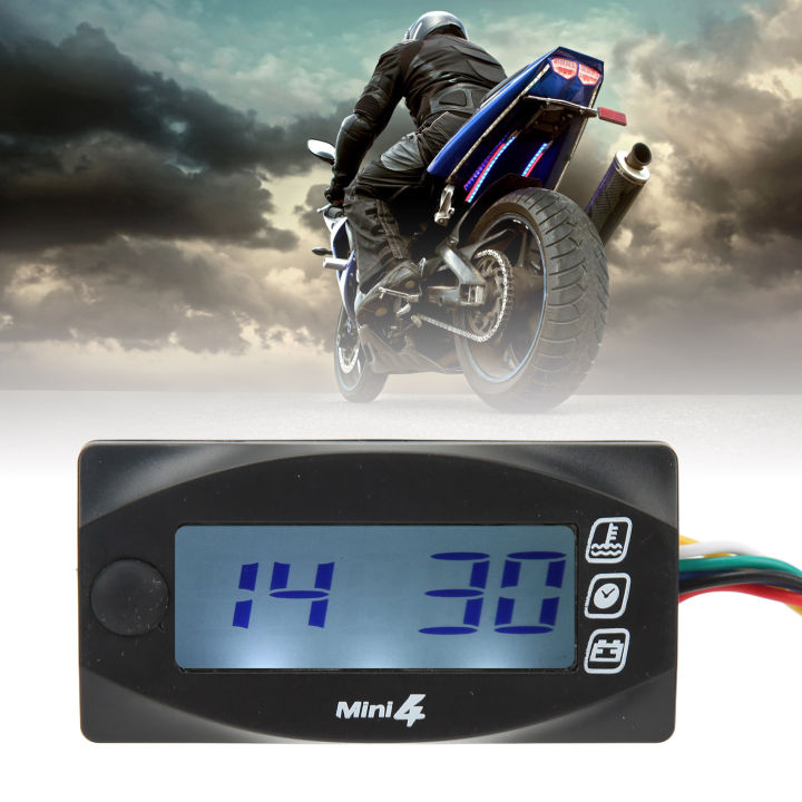 มาตรวัดอุณหภูมิแรงไฟฟ้ารถจักรยานยนต์แบบ4-in-1ที่แม่นยำ-dc12v-โวลต์มิเตอร์จอแสดงผลแอลซีแบบดีดิจิตอลสำหรับมอเตอร์ไซด์