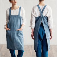 Cross Back Linen Apron Japanese Apron Linen Cross Over Apron No Ties Solid Color Simplicity Apron Pinafore Apron For Woman Gifts Aprons