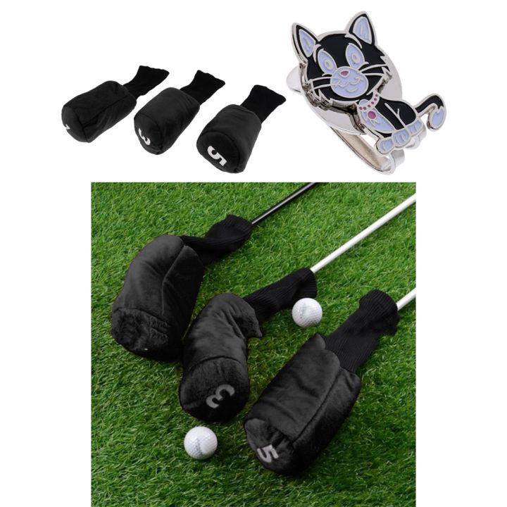 mt-store-ที่คลุมหัวกอล์ฟคลับคอยาว3ชิ้น-ซองคลุมหัวไม้กอล์ฟและแมวกิ๊บติดหมวกกอล์ฟไม้ถุงเท้าปลอกหุ้มหัวไม้กอล์ฟ3-5