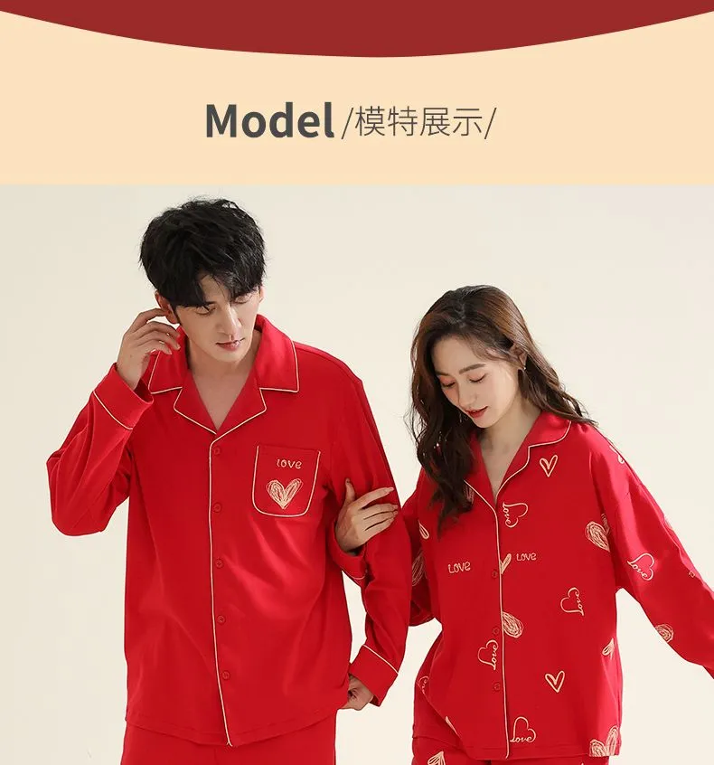 2 sets of spring and autumn couple pajamas Korean version pure