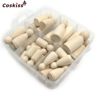 30pcs Solid Hard Wood People Different Size Natural Unfinished Ramp Preparation Paint or Stained Wooden Family Wood Peg Dolls Cooking Utensils