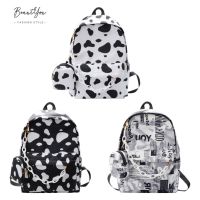 BEAUTY-Casual Nylon Shoulder School Bags Cow Letter Print Student Travel Backpacks