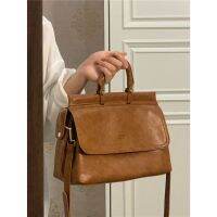 Hot Sale-Used Bag vintage R Messenger Briefcase Female High-End Oily Wax Leather Portable Cross