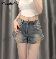 Xiaozhainv Celana Pendek Denim โอเวอร์ไซส์เอวสูงสำหรับผู้หญิงแฟชั่นแนวเกาหลีเซ็กซี่