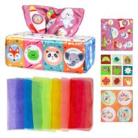 Magic Kids Tissue Box Toy Soft Stuffed Crinkle Kids Sensory Toys Soft Stuffed Colorful Sensory Tissue Boxes Pulling Along Toy For 3 Months Old Kids best service
