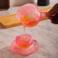 Japanese-style master cup first snow kung fu tea set pink glass Shangshen cup frozen burning glacier tea coaster fair cup glass