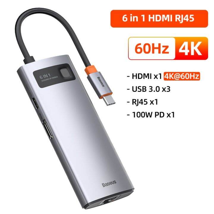 baseus-อุปกรณ์แยกสัญญาณ-usb-type-c-เป็น-hdmi-usb-ฮับ-usb-c-to-hdmi-เข้ากันได้-rj45ตัวอ่าน-sd-pd-100w-usb-ชาร์จ3-0ศูนย์กลางสำหรับ-macbook-pro-แท่นวางมือถือแยก-feona