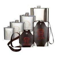 New 64/48/32/18OZ Stainless Steel Hip Flask Set With Belt Case Portable CCCP Leather Wrapped Flagon Whiskey Bottle Alcohol Flask