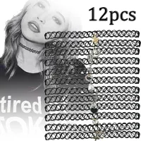 12pcs/set Lace Fishline Choker Necklaces Women Girls Stretchy Gothic Punk Elastic Hollow Chain Chocker Collar Necklace Jewelry