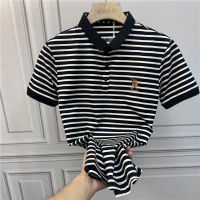 เสื้อยืด Kaus Polo Garis ขนาดพิเศษผู้ชาย,เสื้อยืดลำลองเกาหลีหลวมใหม่ฤดูร้อน2023ปกแขนสั้น5XL